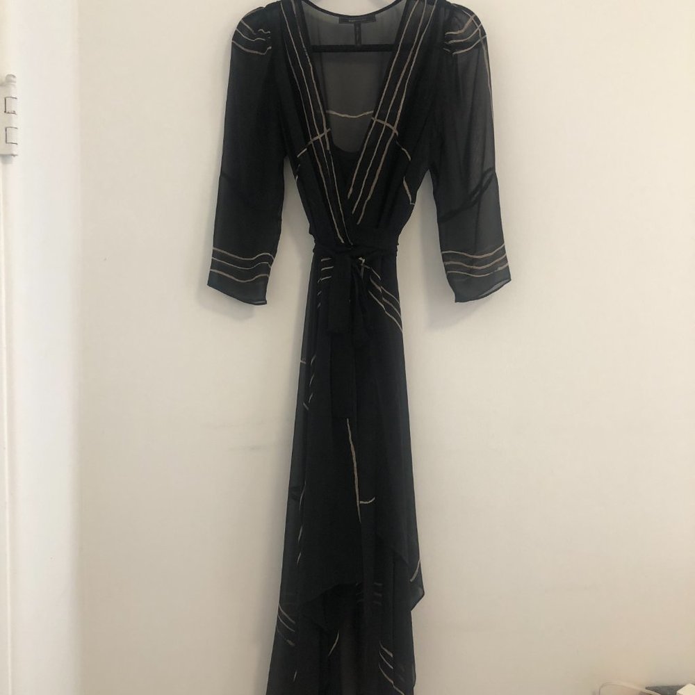 BCBG Midi Wrap Dress, Black and Beige, Size Medium M